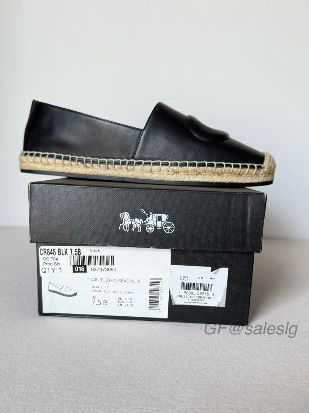 Coach Cruz Espadrille Leather Loafer Black CR848 Size 7.5